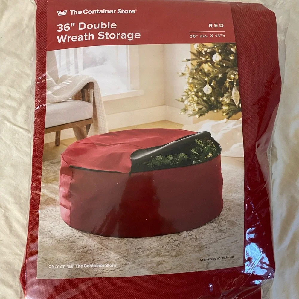The Container Store Red Wreath Storage Bag 36" double Wreath - Picture 2 of 6